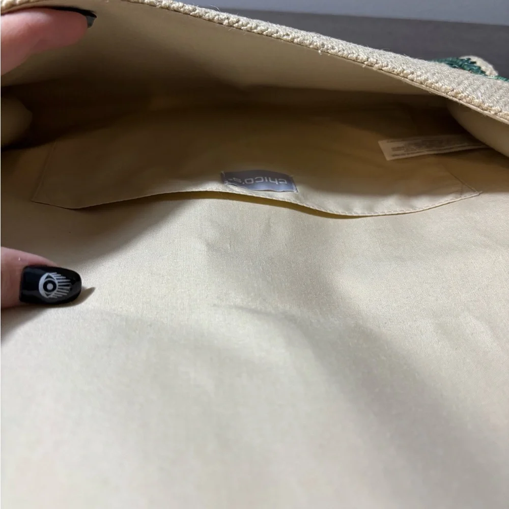 Chicos NWT Embroidered Leaf Clutch bag w/ Detachable Strap Retails $90 - Picture 7 of 7